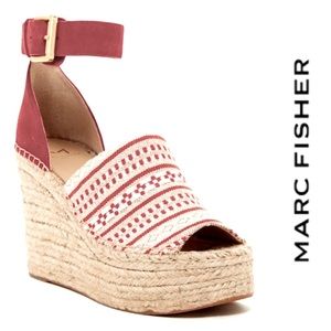 Marc Fisher Adalyn Wedge Espadrille Platform Sandal Red 7.5 Summer